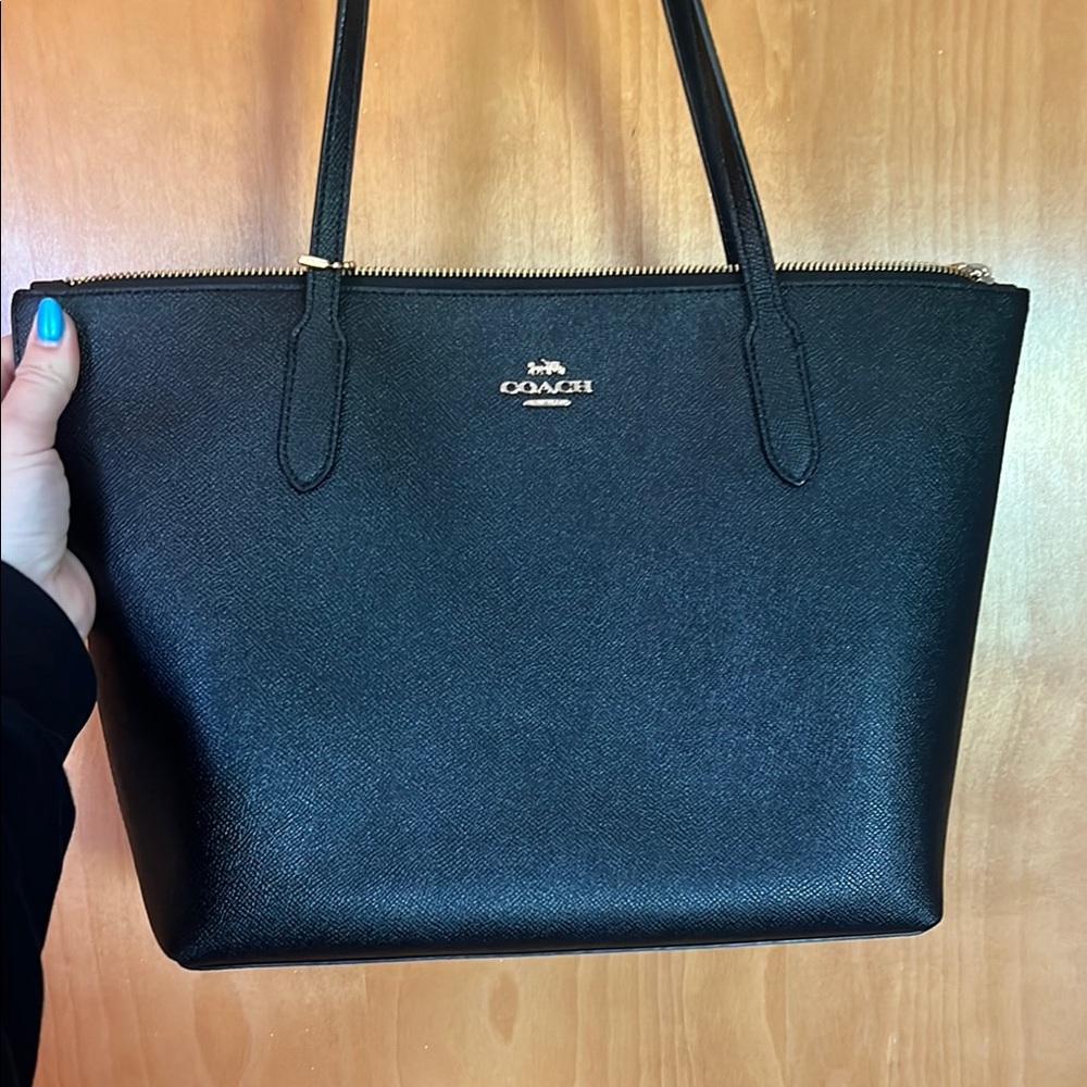 Coach Black Leather Tote with Sleek Silhouette